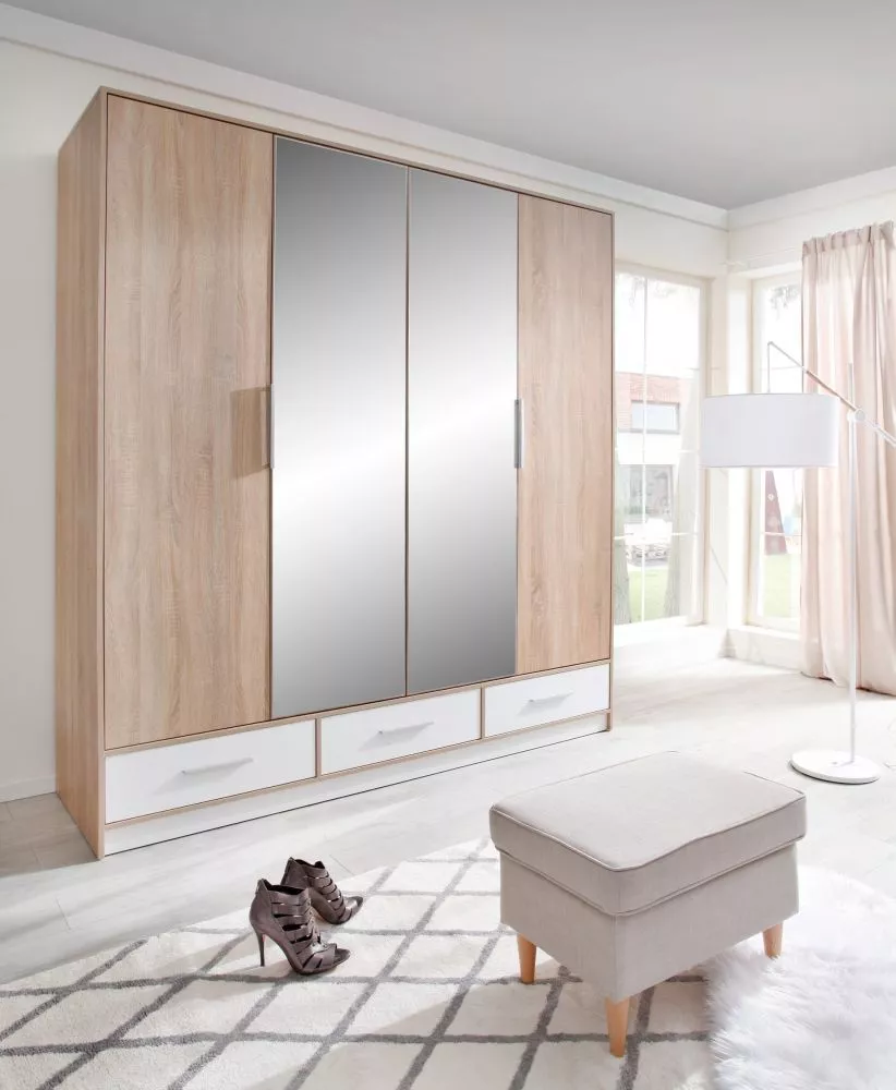 Skapis Isko ISL1 · Sonoma + balts spīdums · 204 × 60 × 230 cm