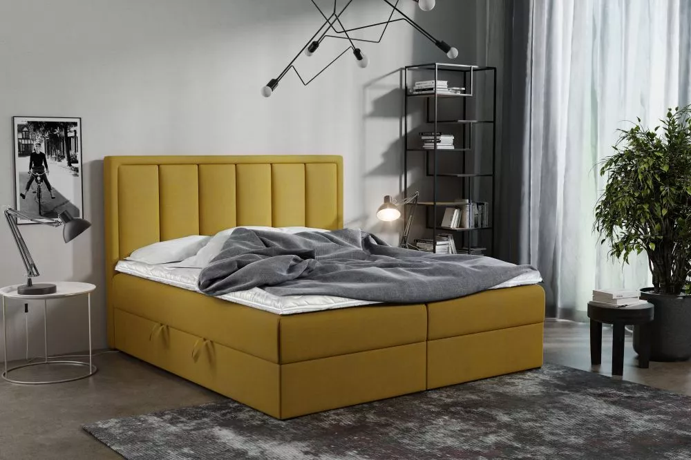 Gulta Voxi Boxspring Standard Guļamvietas platums: 140 cm, Guļamvietas garums: 200 cm, · Dzeltens · 140 × 214 × 103 cm
