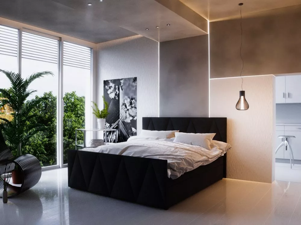 Gulta Milano 3 Boxspring Standard Guļamvietas platums: 180 cm, Guļamvietas garums: 200 cm, · Melns · 185 × 216 × 106 cm