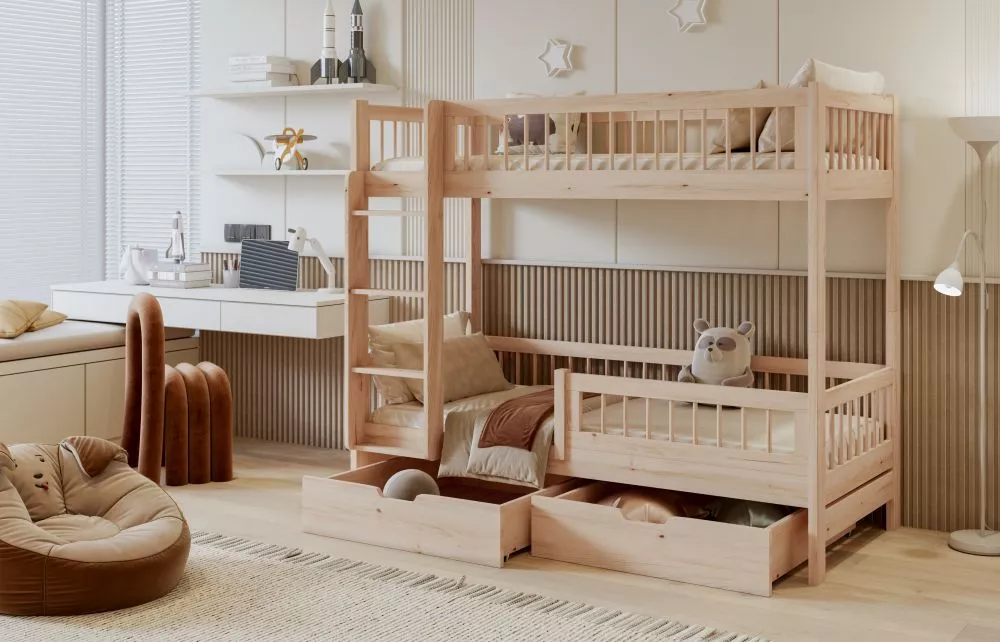 Bērnu gulta Coen ar stelāžām Kāpņu puse: Pa labi, Guļamvietas platums: 80 cm, Guļamvietas garums: 200 cm, · Priede · 87 