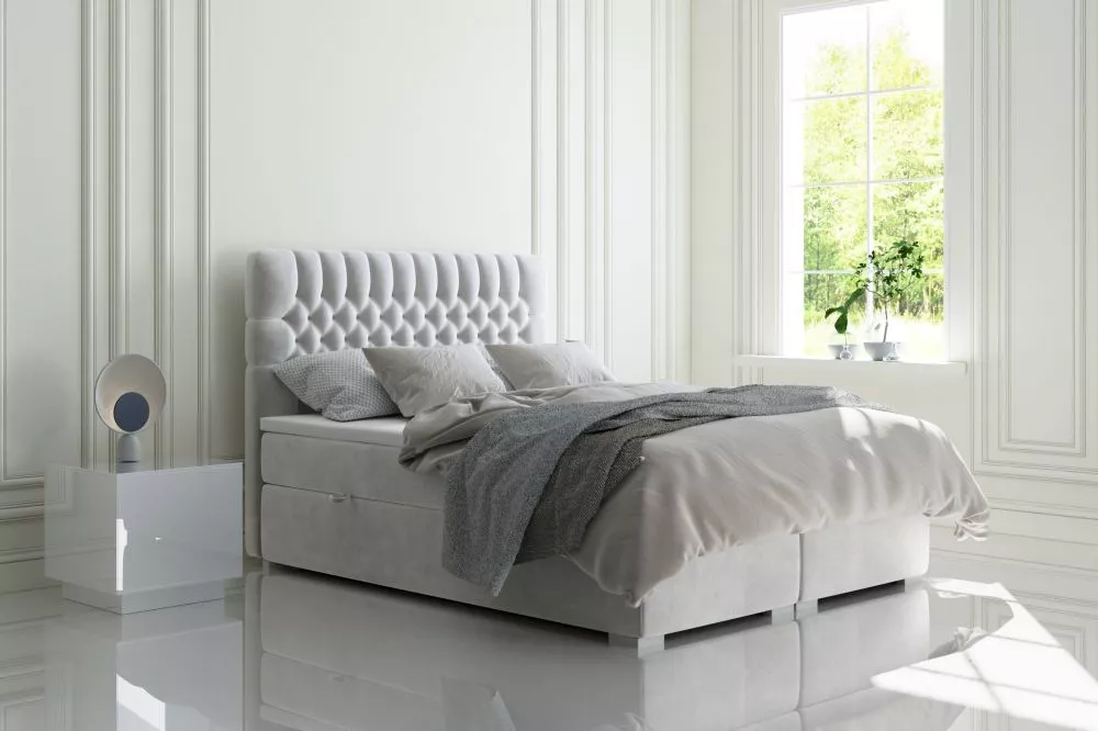 Gulta Dalia Boxspring Standard Guļamvietas platums: 160 cm, Guļamvietas garums: 200 cm, · Sudrabs · 160 × 207 × 125 cm