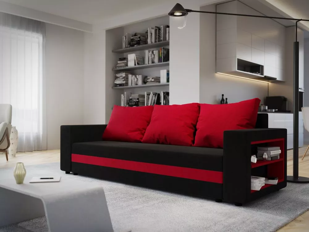 Dīvāns Sydney Sofa standard · Melns + sarkans · 90 × 245 × 90 cm
