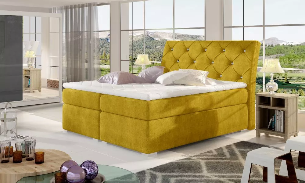 Gulta Balvin Boxspring standard Guļamvietas platums: 180 cm, Guļamvietas garums: 200 cm, · Dzeltens · 183 × 208 × 116 cm