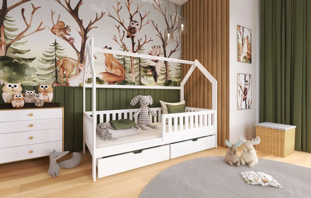 Bērnu gulta Natan ar stelāžu Guļamvietas platums: 80 cm, Guļamvietas garums: 160 cm, · Balts · 86 × 164 × 148 cm