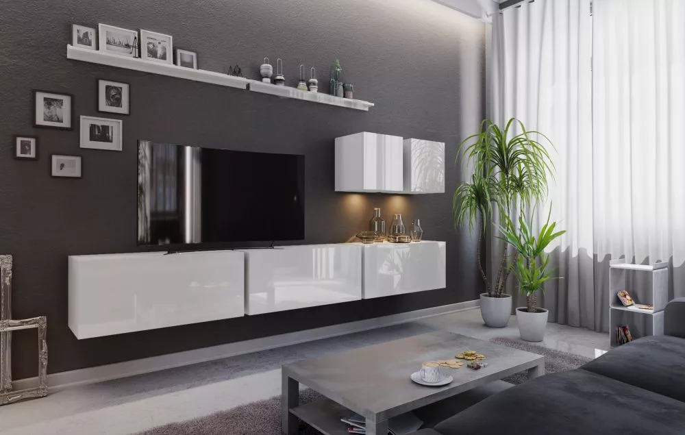 Sekcija Box 7 ar LED · Balts · 258 × 38 × 186 cm