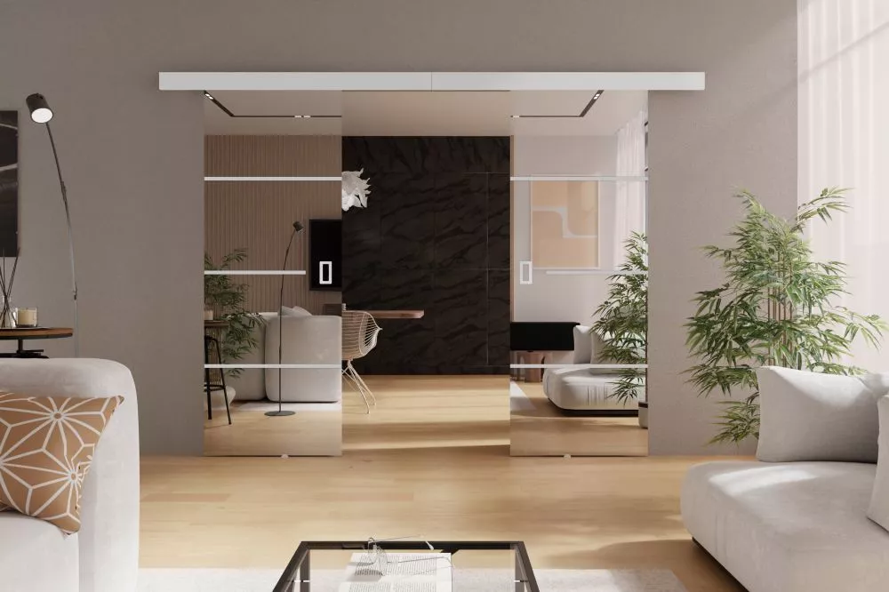 Bīdāmās durvis Mirror Plus Duo · Balts · 132 × 205 cm