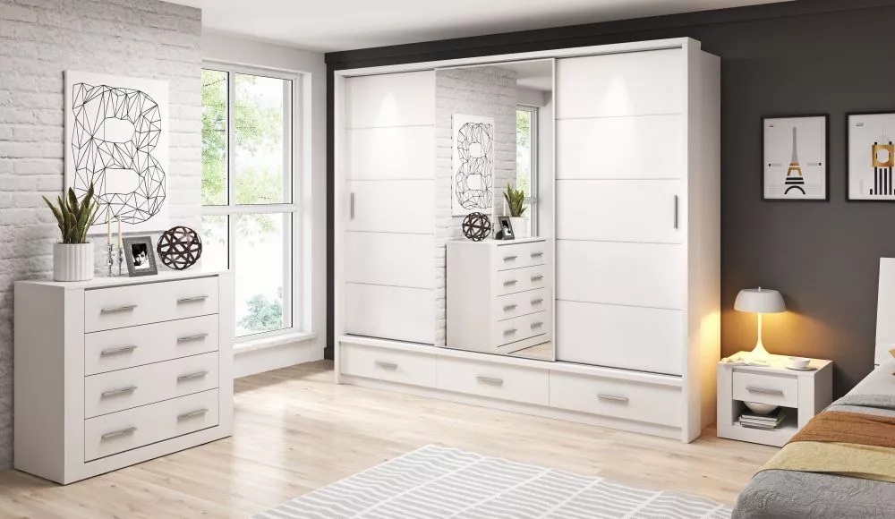 Skapis Arti AR-01 ar LED · Balts · 250 × 63 × 215 cm
