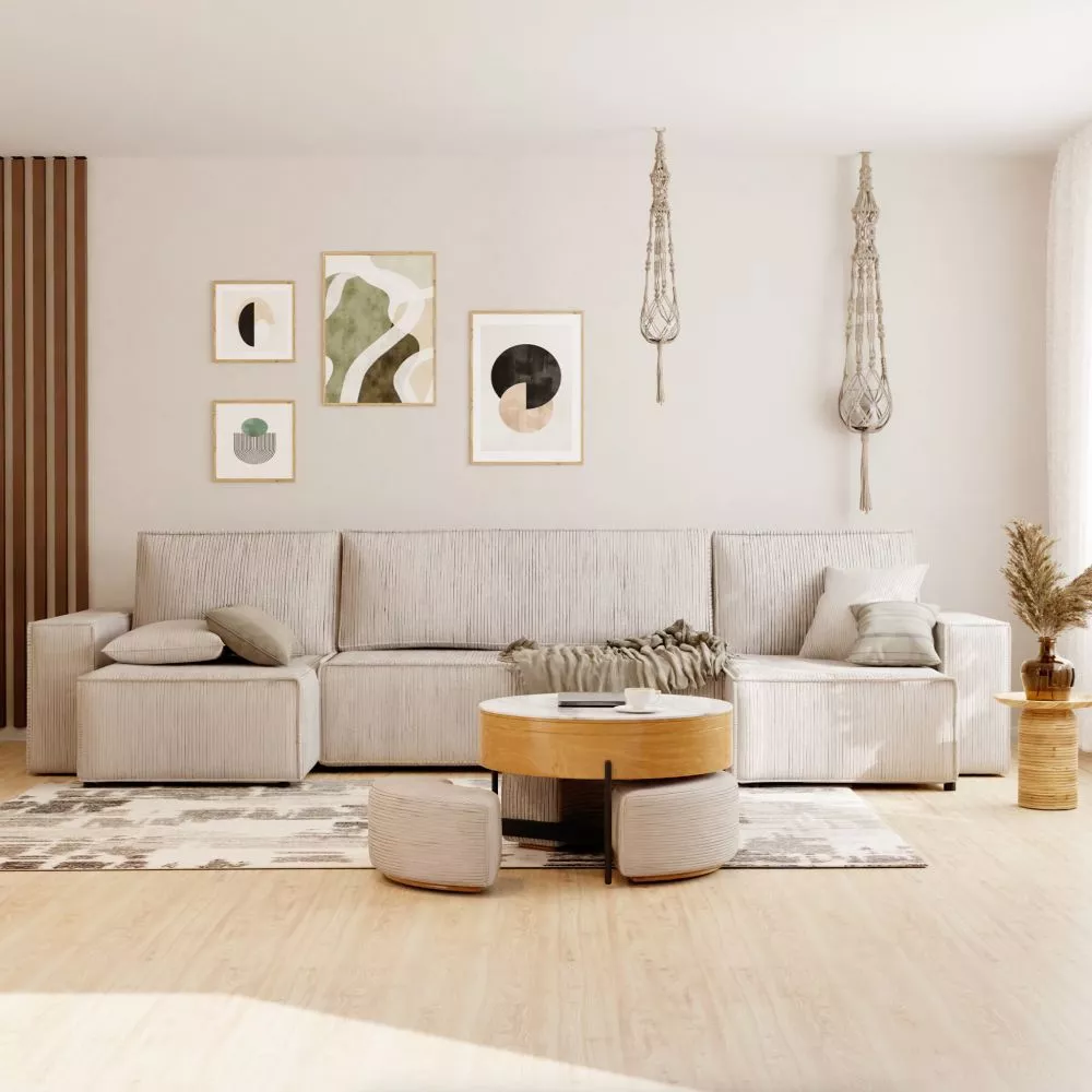 Dīvāns Paris U Standard · Bēši pelēks · 145 × 312 × 83 cm