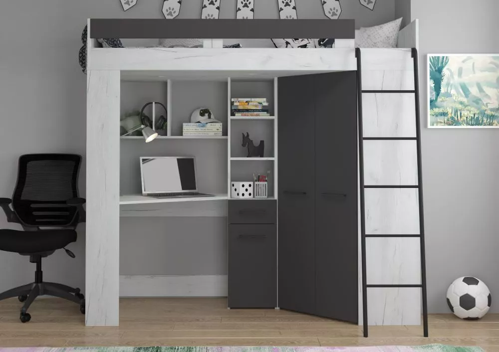 Divstāvu gulta Floor P ar stelāžu Guļamvietas platums: 80 cm, Guļamvietas garums: 200 cm, · 120 × 204 × 188 cm