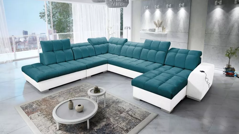 Dīvāns Pagano 10 Premium Standard · Tirkīzs + balts · 300 × 364 × 83 cm