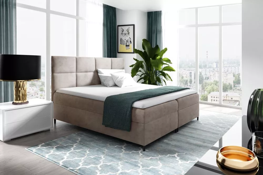 Gulta Leila Boxspring Standard Guļamvietas platums: 120 cm, Guļamvietas garums: 200 cm, · Gaiši bēšs · 124 × 208 × 115 c