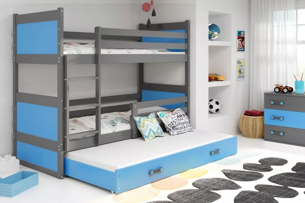 Bērnu gulta Rico Triple Graphite ar stelāžu Guļamvietas platums: 90 cm, Guļamvietas garums: 200 cm, · 97 × 205 × 154 cm