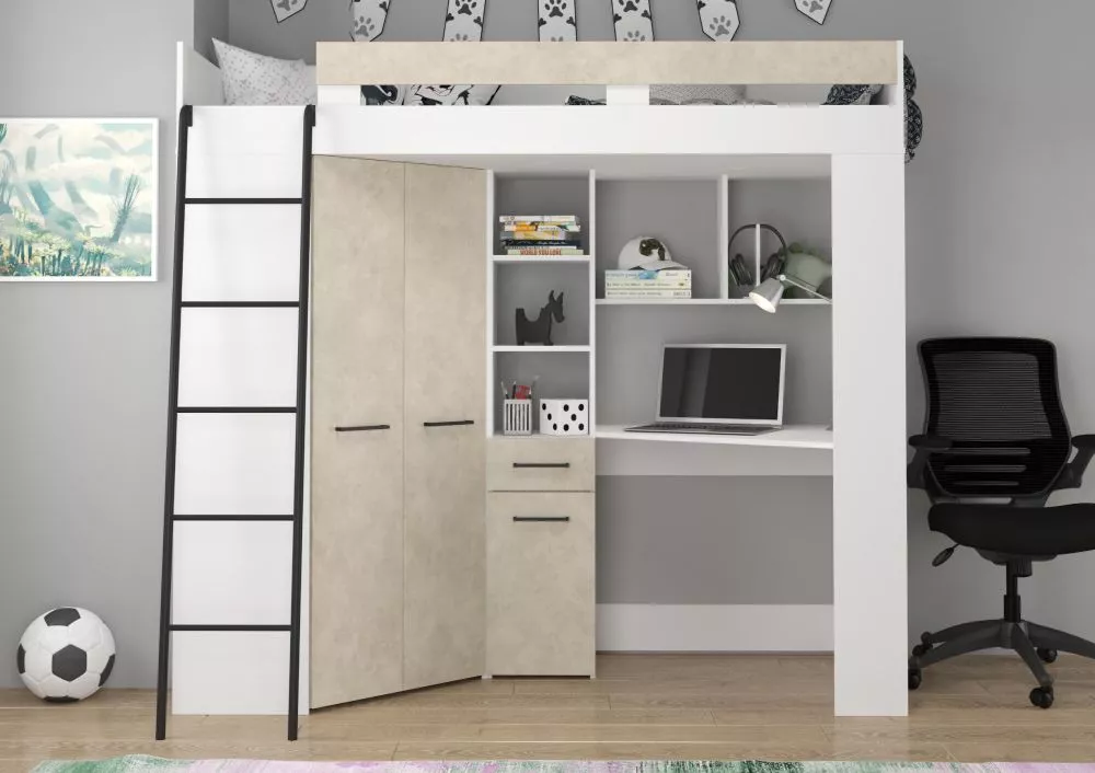 Divstāvu gulta Floor L ar stelāžu Guļamvietas platums: 80 cm, Guļamvietas garums: 200 cm, · 120 × 204 × 188 cm
