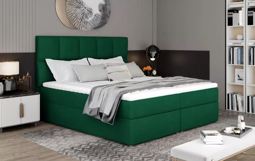 Gulta Glossy Boxspring Lux Standard Guļamvietas platums: 140 cm, Guļamvietas garums: 200 cm, · Zaļš · 145 × 210 × 124 cm