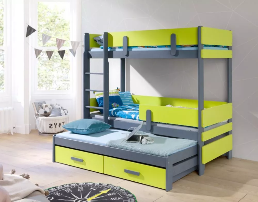 Bērnu gulta Ettore 3 ar stelāžām Kāpņu puse: Pa labi, Guļamvietas platums: 80 cm, Guļamvietas garums: 180 cm, · 93 × 190