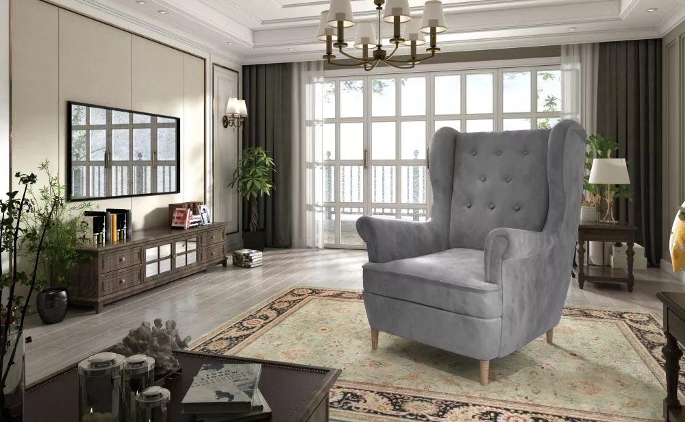 Mīksts krēsls Aros 1F standard Sēdvietas dziļums: 55 cm, · Gaiši pelēks · 107 × 90 × 103 cm