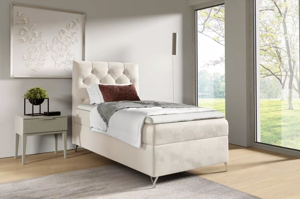 Gulta Guilette Mini Boxspring Standard Guļamvietas platums: 90 cm, Guļamvietas garums: 200 cm, · Gaiši bēšs · 94 × 208 ×