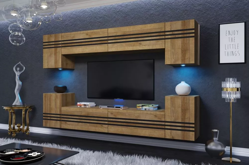 Sekcija Cereo ar LED · Zelts ozols · 240 × 35 × 170 cm