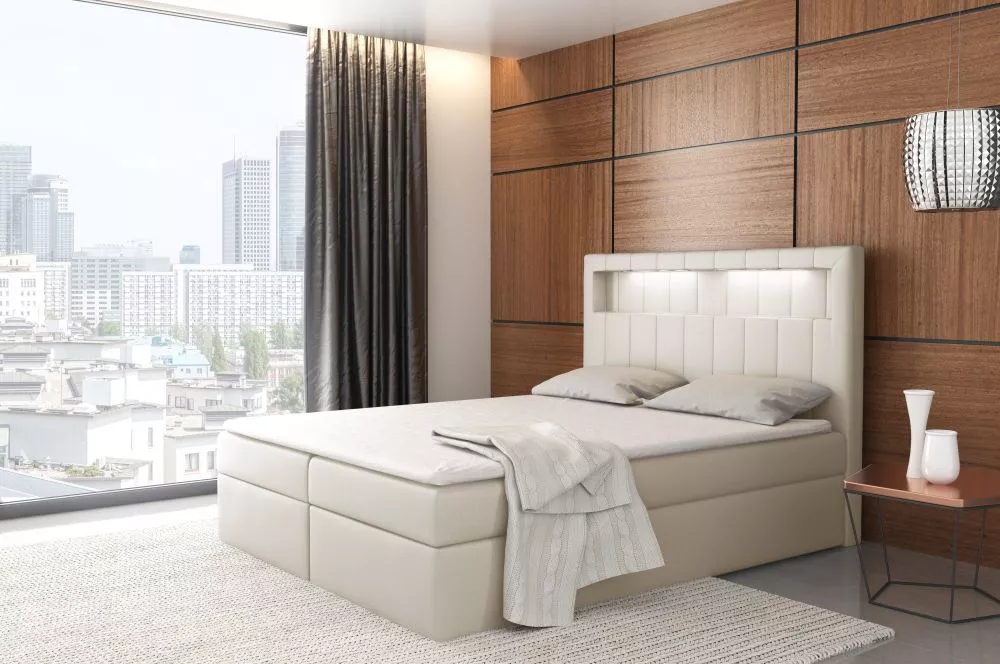 Gulta Aspen Boxspring Standard ar LED Guļamvietas platums: 180 cm, Guļamvietas garums: 200 cm, · Gaiši bēšs · 182 × 217 
