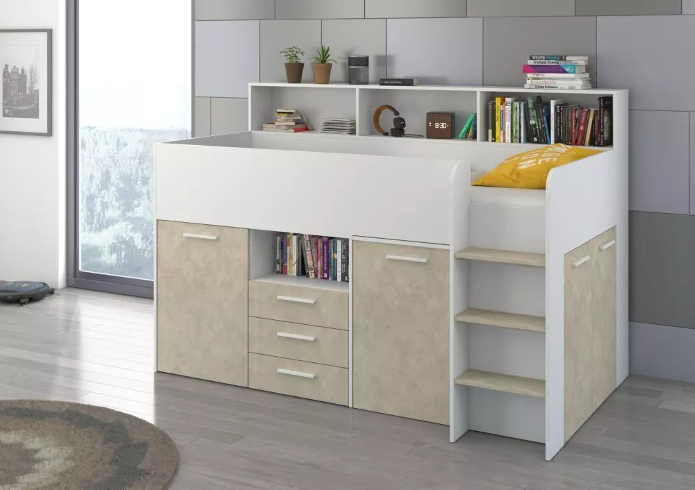 Divstāvu gulta Neo P ar stelāžu Guļamvietas platums: 80 cm, Guļamvietas garums: 200 cm, · 120 × 206 × 138 cm