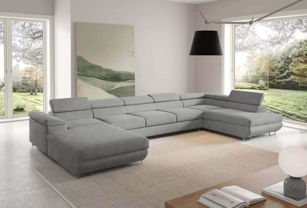 Dīvāns Alice 274 U XL standard · Gaiši pelēks · 202 × 405 × 60 cm