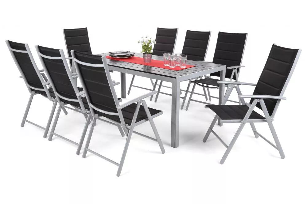 Komplekts Ibiza 8+1 Personu skaits: 8, Korpusa krāsa: melns, Elementu krāsa: sudraba, · 185 cm