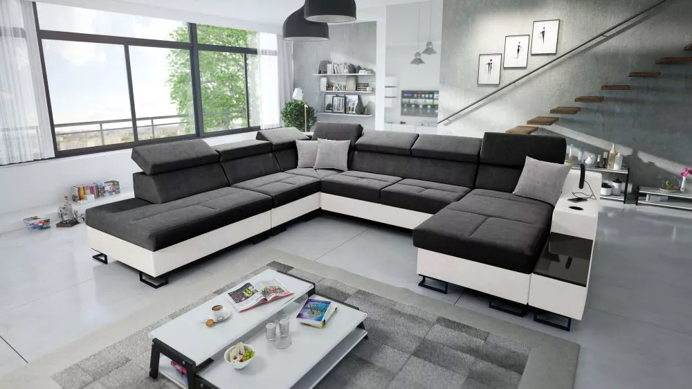 Dīvāns Alicante 10 Whisper Eco Standard · Tumši pelēks + balts · 300 × 361 × 81 cm