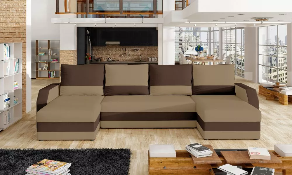 Dīvāns Marion standard · Bēšs + brūns · 146 × 307 × 85 cm