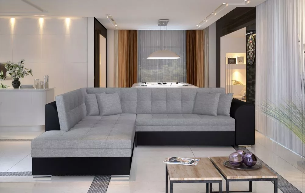 Dīvāns Pieretta Standard · Pelēks + melns · 205 × 260 × 80 cm