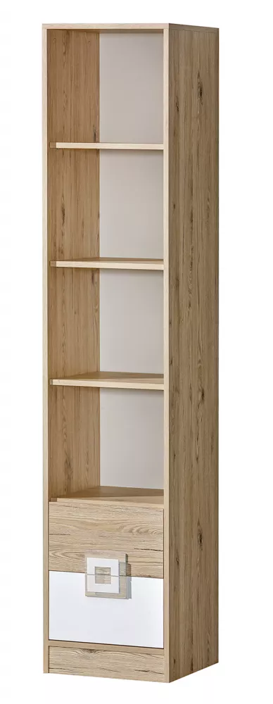 Grāmatu skapis Nico 06 Korpusa krāsa: ozols + balts, Elementu krāsa: ozols, · 40 × 40 × 190 cm