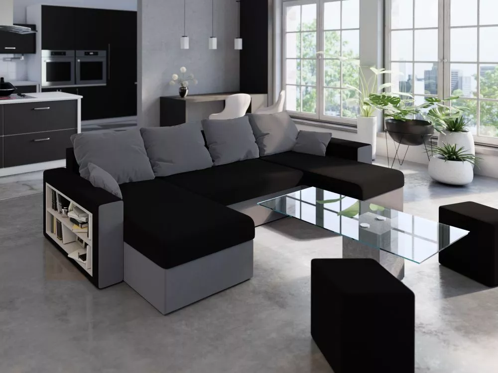 Dīvāns Boston Corner Standard · Melns + pelēks · 140 × 327 × 90 cm