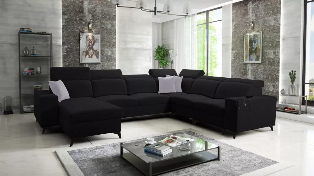 Dīvāns Bartone 8 Mix Standard · Melns · 283 × 361 × 83 cm