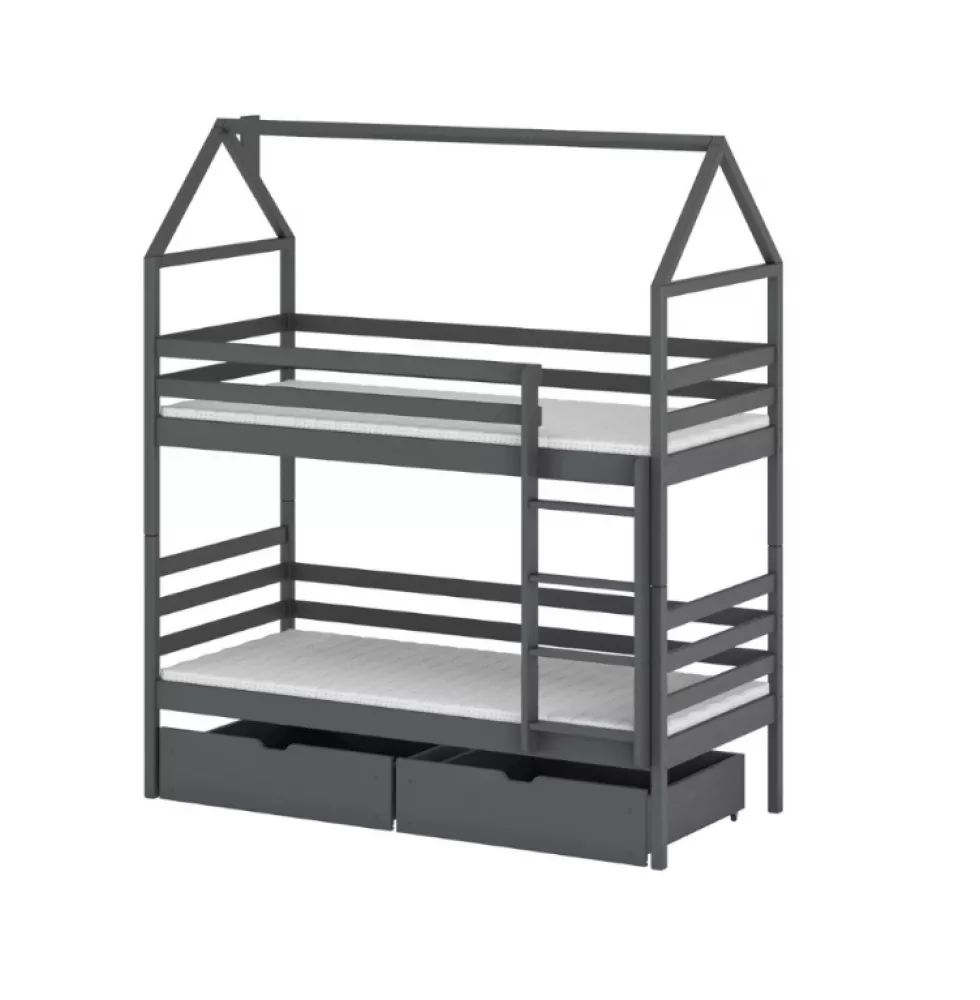 Bērnu gulta Alex ar stelāžām Guļamvietas platums: 90 cm, Guļamvietas garums: 200 cm, · Grafīts · 97 × 208 × 217 cm