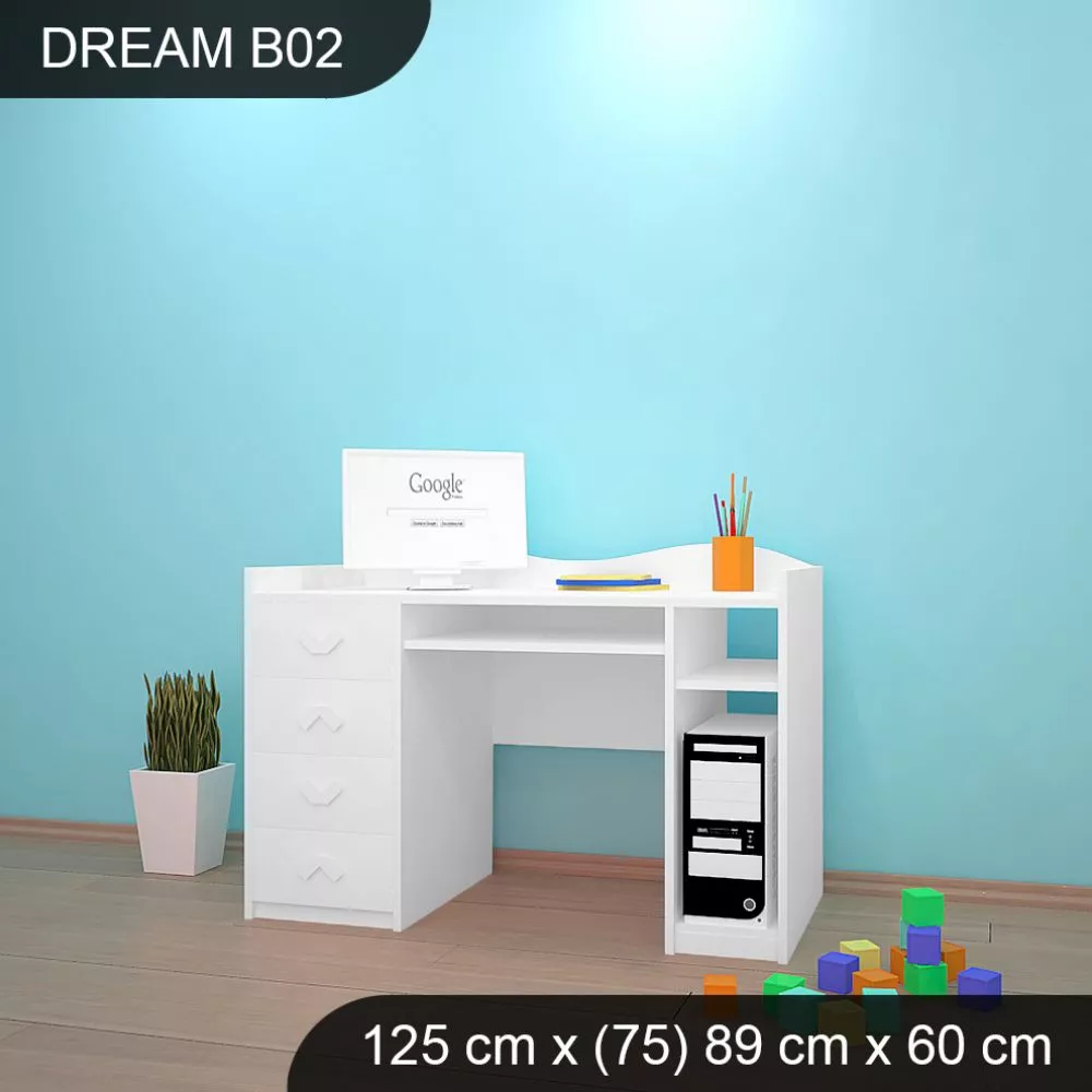 Bērnu rakstāmgalds Dream B02 Maksimālais augstums: 89 cm, · 125 × 75 × 60 cm