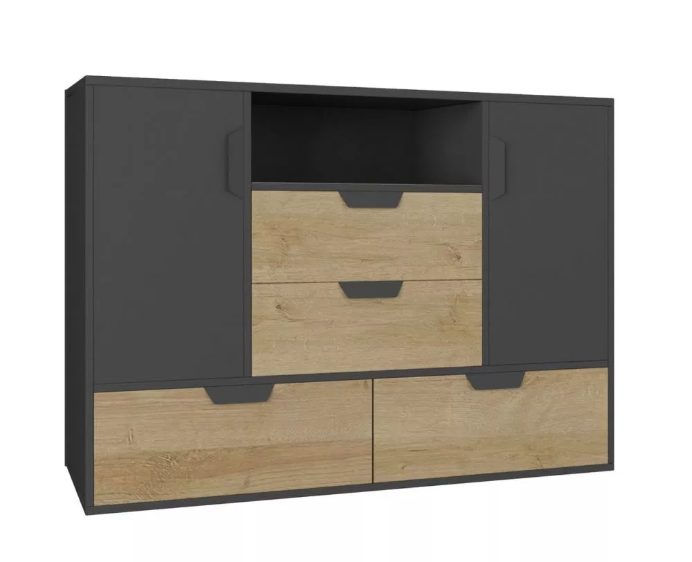 Kumode Nano 7 · Grafīts + ozols riviera · 120 × 40 × 85 cm