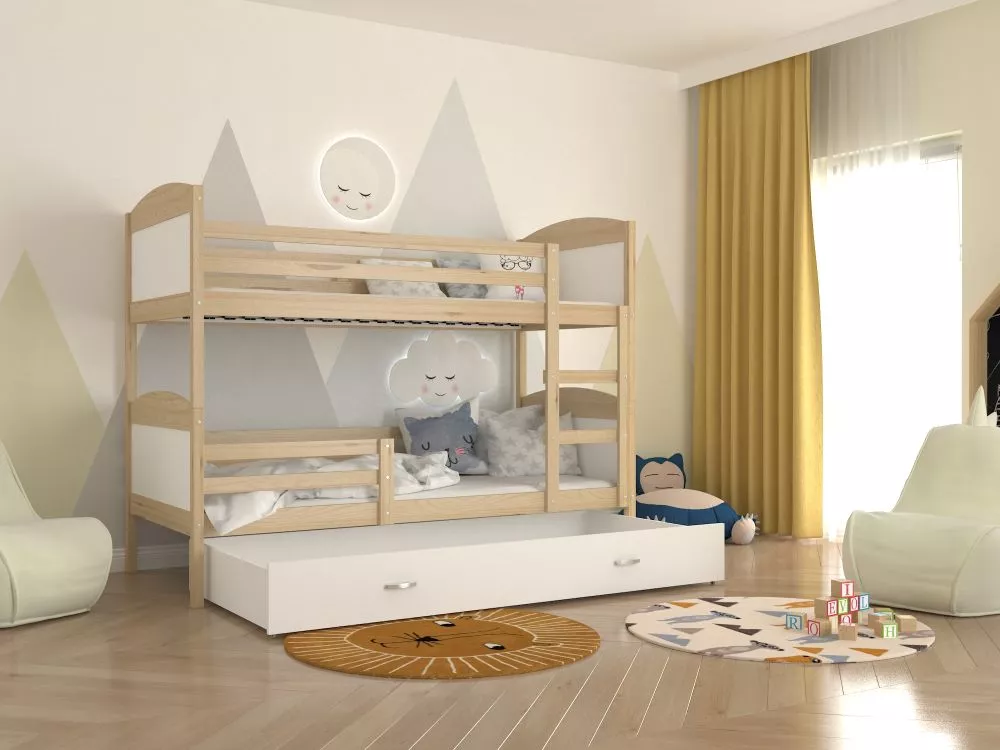 Bērnu gulta Mateusz 90x200 ar stelāžām Guļamvietas platums: 90 cm, Guļamvietas garums: 200 cm, · 96 × 208 × 158 cm