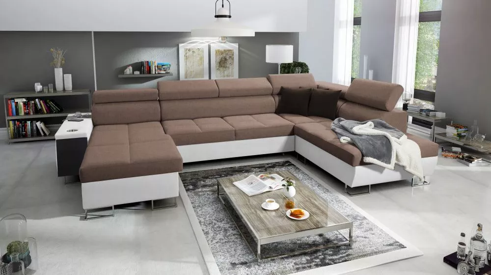 Dīvāns Morena 6 Premium Standard · Brūns + balts · 221 × 360 × 84 cm
