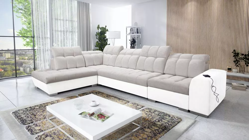 Dīvāns Pagano 11 Premium Standard · Bēšs + balts · 225 × 360 × 83 cm