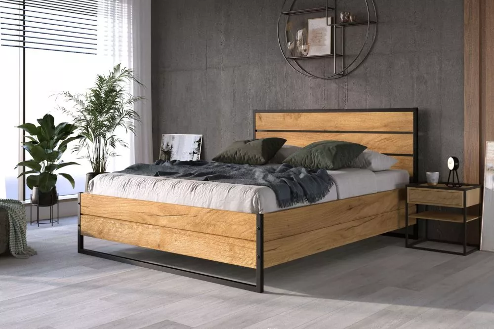 Gulta Loft Oak ar stelāžu Guļamvietas platums: 140 cm, Korpusa krāsa: ozols, Guļamvietas garums: 200 cm, stelāžas tips: 