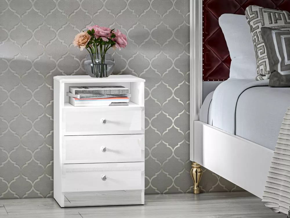 Naktsgaldiņš Glamour White 07 · Balts · 45 × 34 × 68 cm
