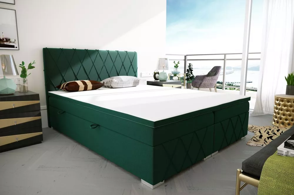 Gulta Royal Boxspring Standard Guļamvietas platums: 160 cm, Guļamvietas garums: 200 cm, · Zaļš · 195 × 210 × 120 cm