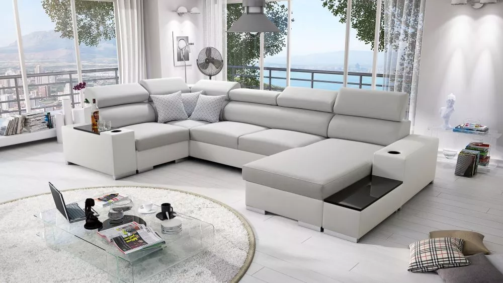 Dīvāns Perseo 4 Mini Standard · Gaiši pelēks + balts · 205 × 335 × 95 cm