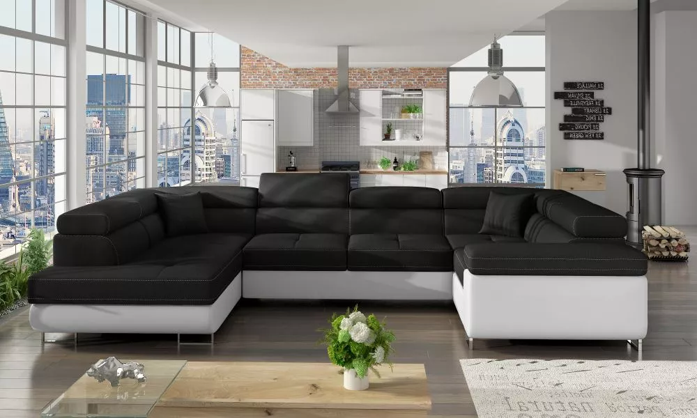 Dīvāns Letto standard · Melns + balts · 202 × 340 × 90 cm