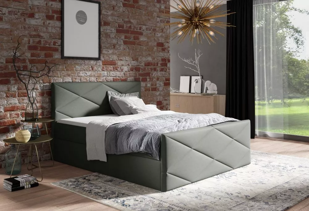 Gulta Sergio Lux Boxspring Standard Guļamvietas platums: 120 cm, Guļamvietas garums: 200 cm, · Zaļi pelēks · 124 × 213 ×