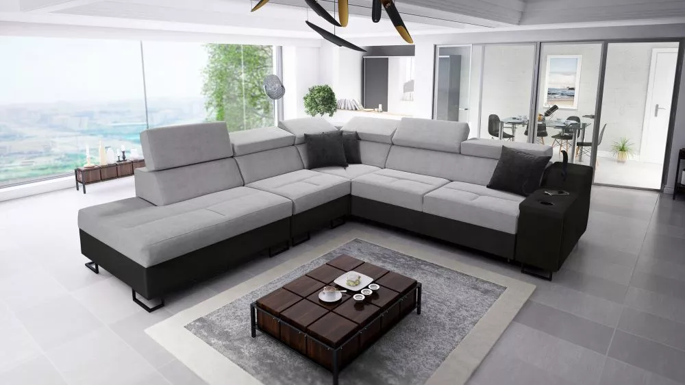 Dīvāns Alicante 9 Whisper Eco Standard · Pelēks + melns · 287 × 300 × 81 cm