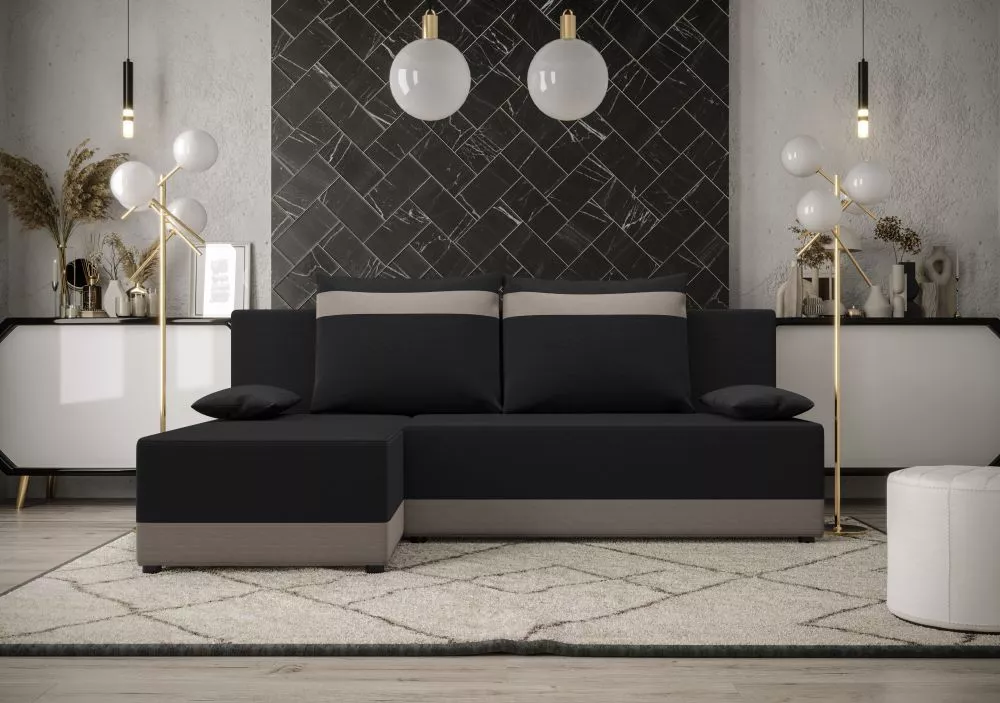Dīvāns Toledo Corner Standard · Melns + pelēks · 140 × 200 × 89 cm