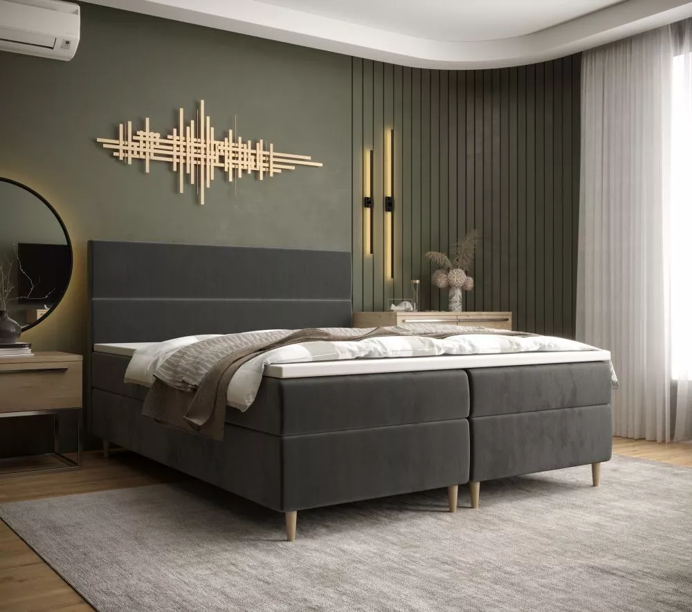 Gulta Flo Boxspring Standard Guļamvietas platums: 180 cm, Guļamvietas garums: 200 cm, · Tumši pelēks · 185 × 114 cm