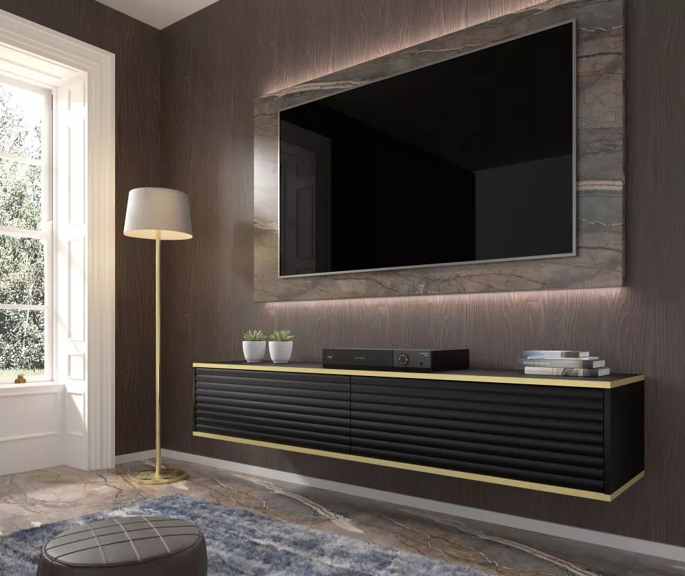 TV tumba Subi · Melns · 180 × 40 × 33 cm