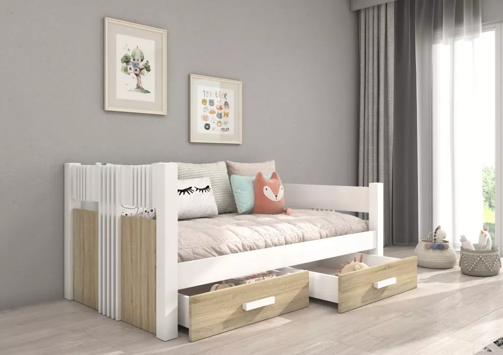 Bērnu gulta Bibi ar stelāžu Guļamvietas platums: 90 cm, Guļamvietas garums: 200 cm, · 103 × 214 × 80 cm