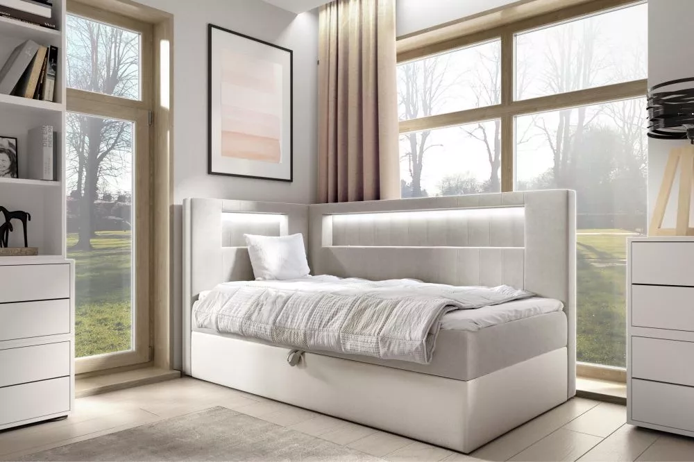 Gulta Gold 3 L Boxspring Standard ar LED Guļamvietas platums: 80 cm, Korpusa krāsa: balts, Guļamvietas garums: 200 cm, ·